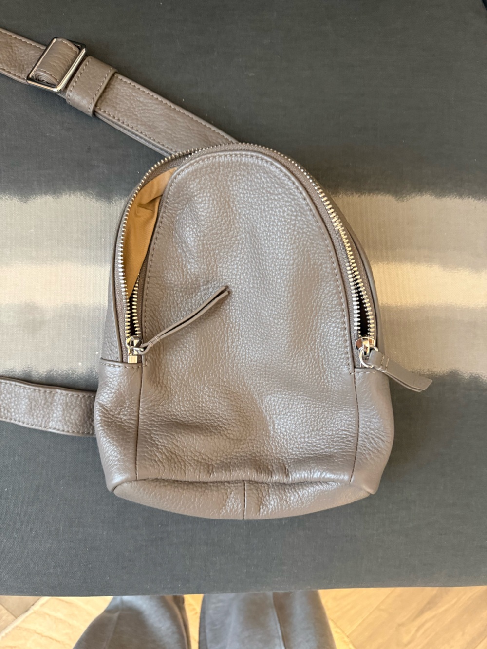 Quince Pebbled Leather Mini Backpack in Taupe Gray